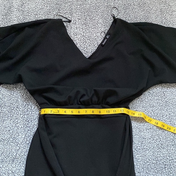 Boohoo Black Asymmetrical Sheath Dress V-Neck Dolman Sleeve - Picture 11 of 13